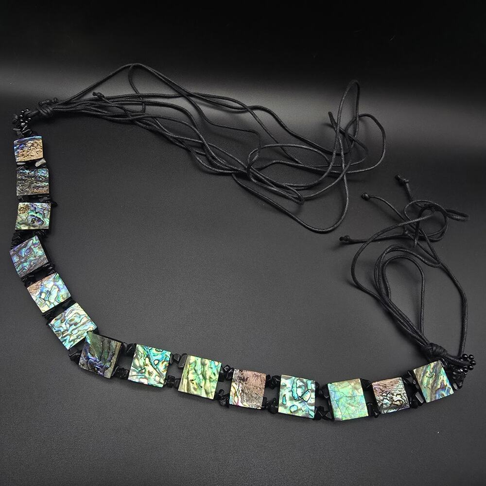 Abalone Shell Belt Black Cord Tie Boho Women's Accessory